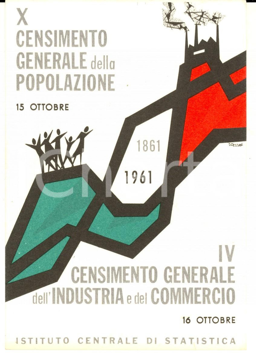 Cartolina originale da collezione 1961 ISTAT X Censimento popolazione  IV Censimento industria Cartolina FG 1