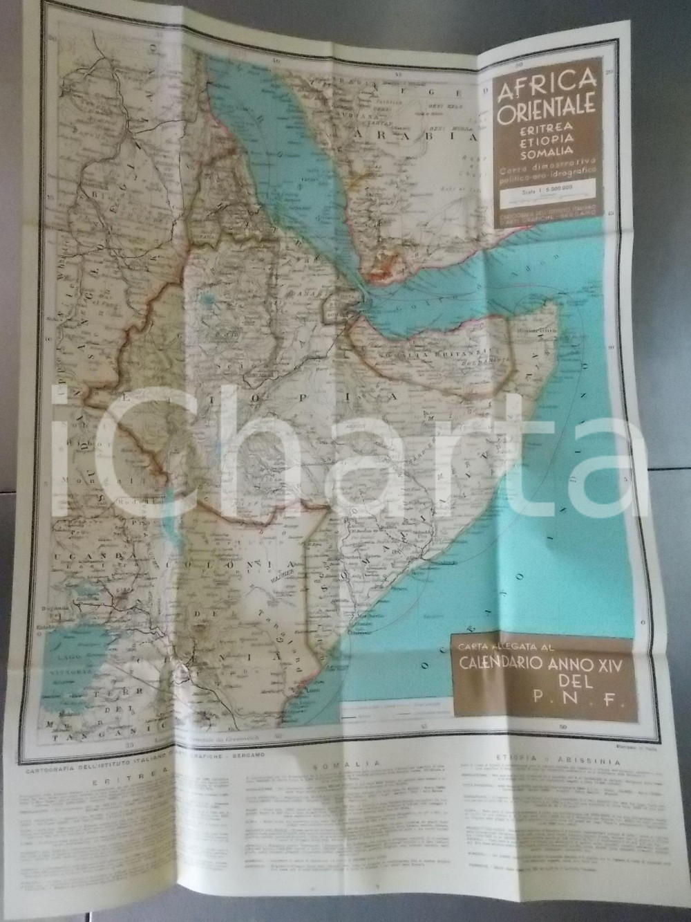 Mappa, planimetria storica 1935 TOURING CLUB ITALIANO Carta dell Africa Orientale A COLORI 50x70 cm 1