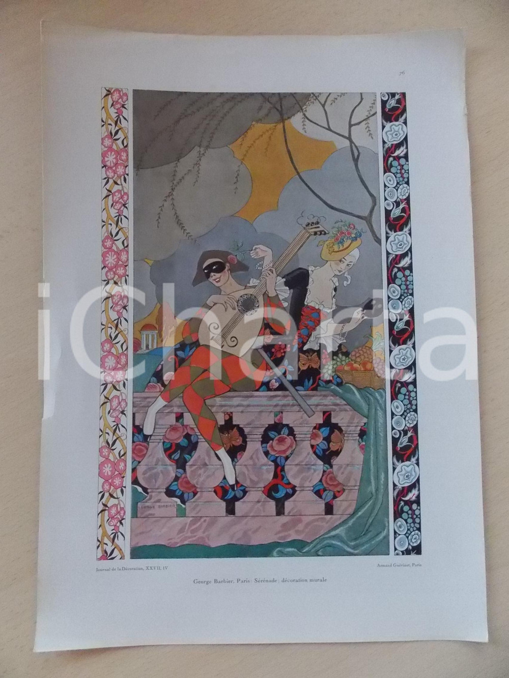 Stampa, bozzetto originale 1900 ca Georges BARBIER SÃ©rÃ©nade Tavola 25x35 cm da JOURNAL DE LA DECORATION 1