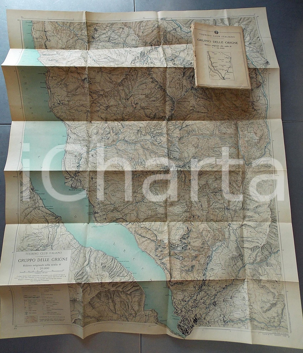 Mappa, planimetria storica 1930 ca TCI Carta zone turistiche d Italia  GRUPPO DELLE GRIGNE Mappa 70x90 1