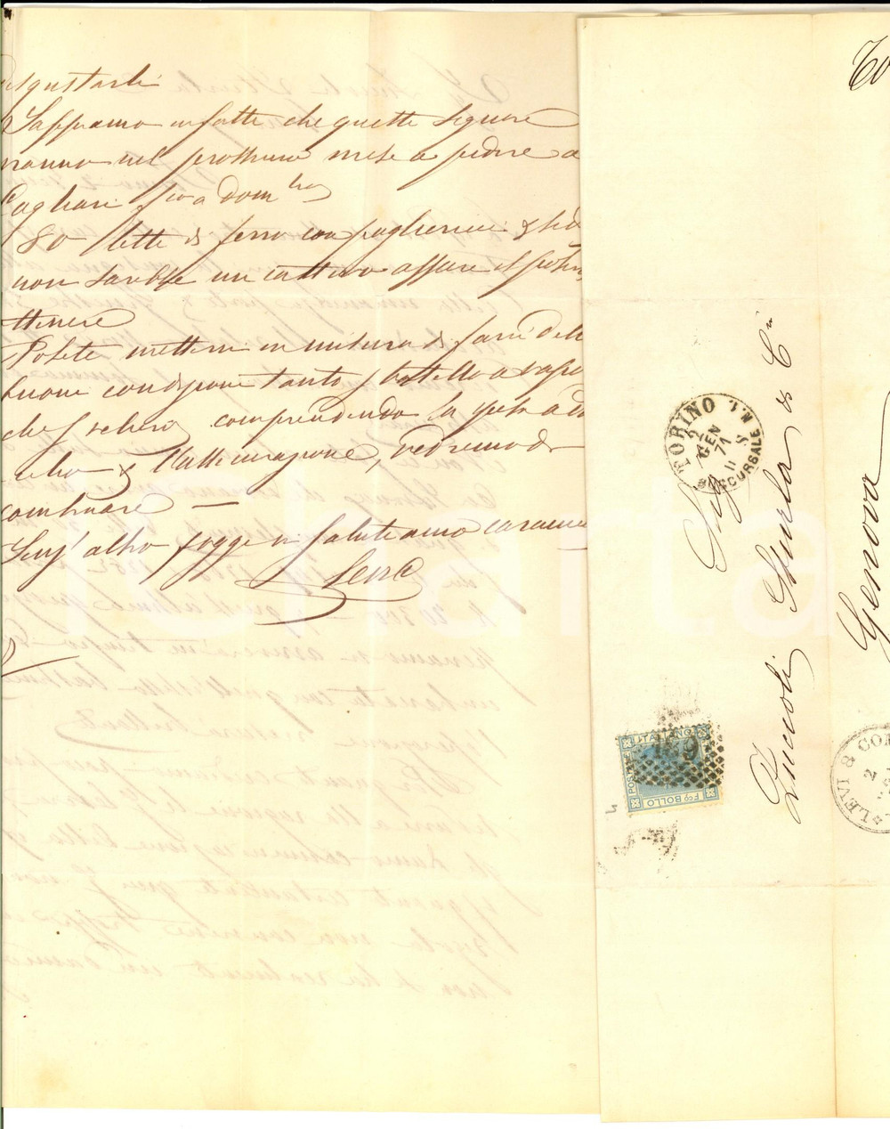 Documento originale, autentico 1871 TORINO Ditta LEVI & Co. a ZUCCOLI STURLA & Co su ordine porte e finestre 1
