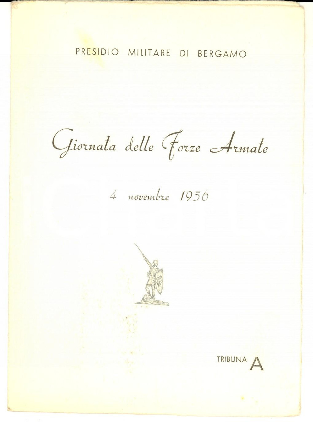 Manoscritto, lettera originale 1956 Presidio Militare BERGAMO Programma Giornata delle Forze Armate 1