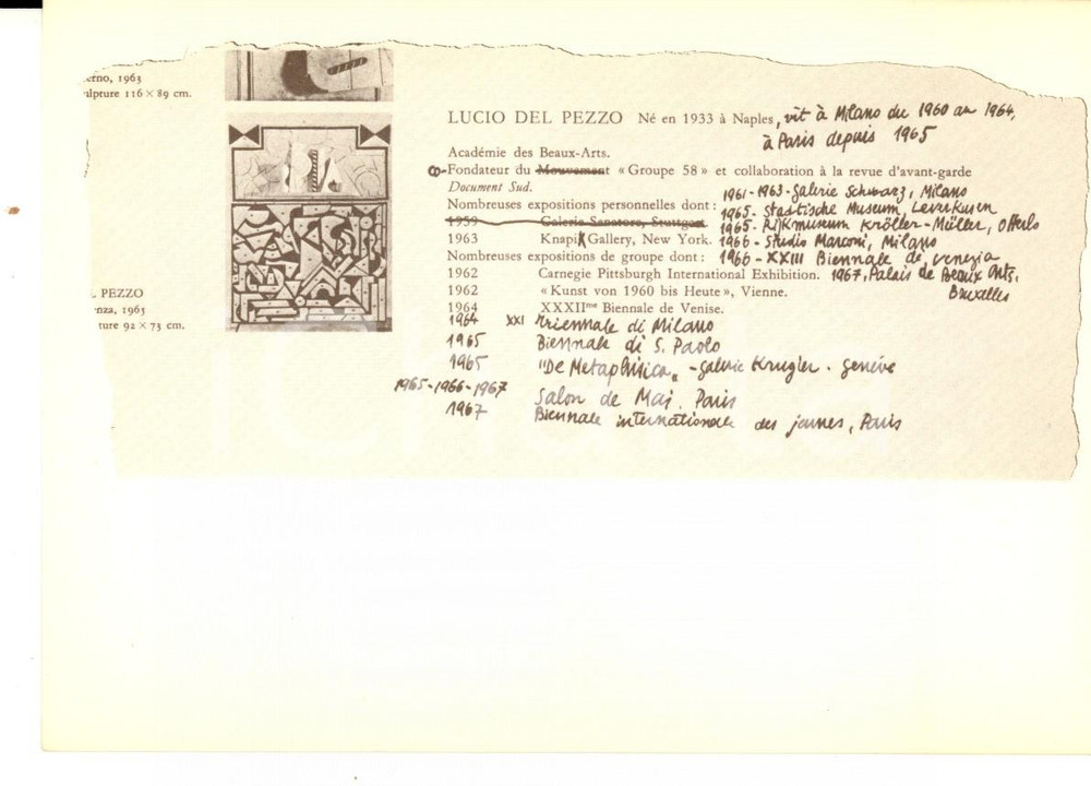 Cartolina originale da collezione 1970 ca Lucio DEL PEZZO  Note biografiche Cartolina postale nÂ°19 ed. MARCONI 1
