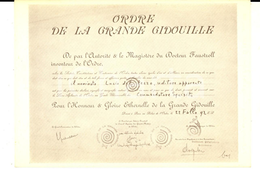 Cartolina originale da collezione 1970 ca Brevetto patafisico a Lucio DEL PEZZO il 24 Phalle Cartolina n° 7 1