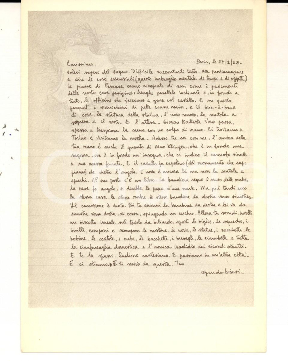 Cartolina originale da collezione 1970 ca Guido BIASI Lettera a Lucio DEL PEZZO Cartolina postale nÂ° 8 1