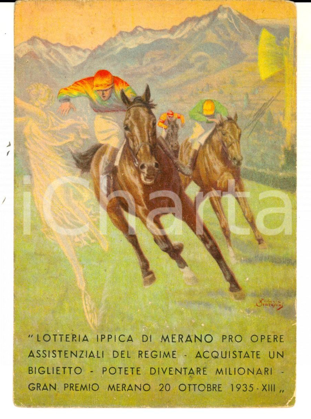 Oggetto da collezione cartaceo 1935 LOTTERIA DI MERANO pro Opere Assistenziali del Regime Cartolina ILLUSTRATA 1