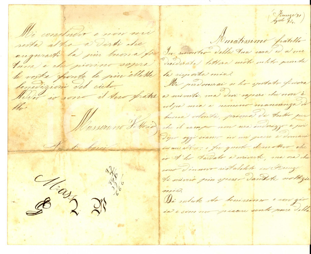 Manoscritto, lettera originale 1924 FIRENZE Lettera Vittorio MASSERANO al fratello sulle fatiche per un campo 1