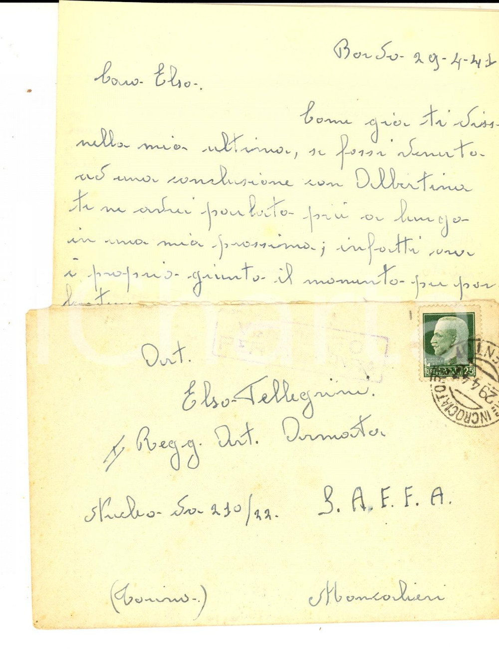 Manoscritto, lettera originale 1941 STORIA POSTALE Lettera Aldo FONTANINI Timbro Regio INCROCIATORE TRENTO 1