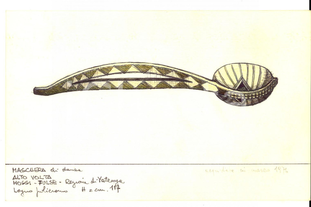 Stampa, bozzetto originale 1980 ca ARTE AFRICANA Maschera ALTO VOLTA Danza Bozzetto china disegnato a mano 1