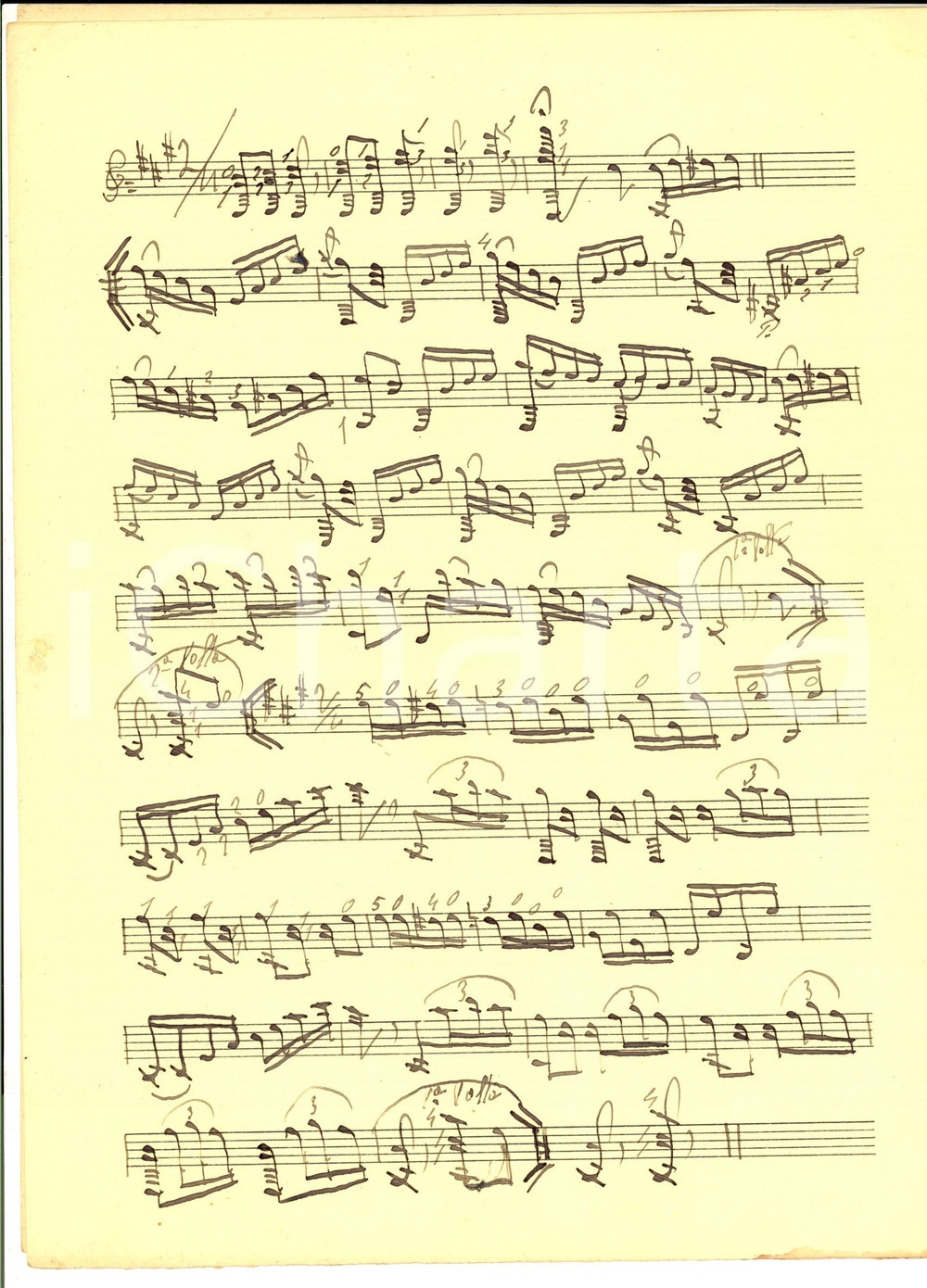 Oggetto da collezione cartaceo 1940 ca ULTIMINI Massaua  Polka per sola chitarra Spartito manoscritto COPIA 1