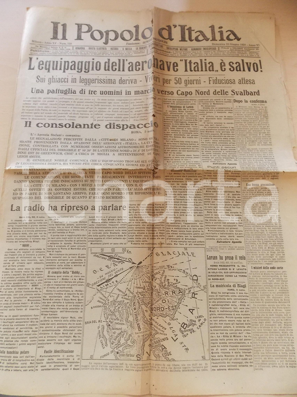 Giornale, rivista storica 1928 IL POPOLO D ITALIA L equipaggio dell aeronave ITALIA è salvo! DANNEGGIATO 1