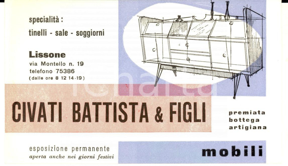 Cartolina originale da collezione 1960 ca LISSONE Battista CIVATI Mobili Biglietto pubblicitario FIERA DI MILANO 1