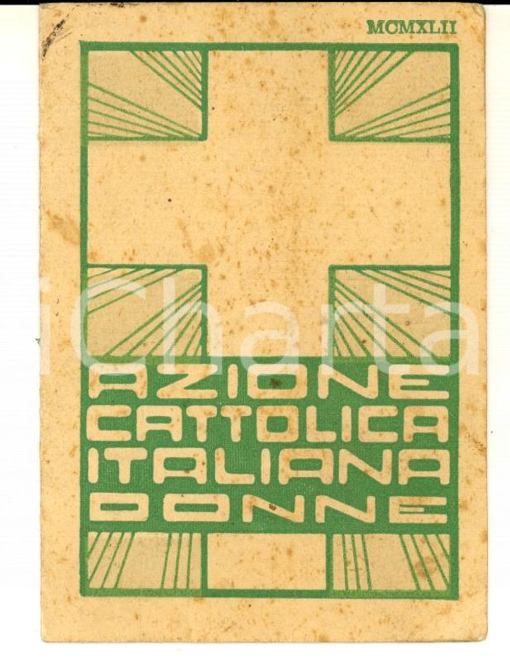 Oggetto da collezione cartaceo 1942 CORBETTA MI Tessera AZIONE CATTOLICA ITALIANA DONNE Maria FOSSATI 1