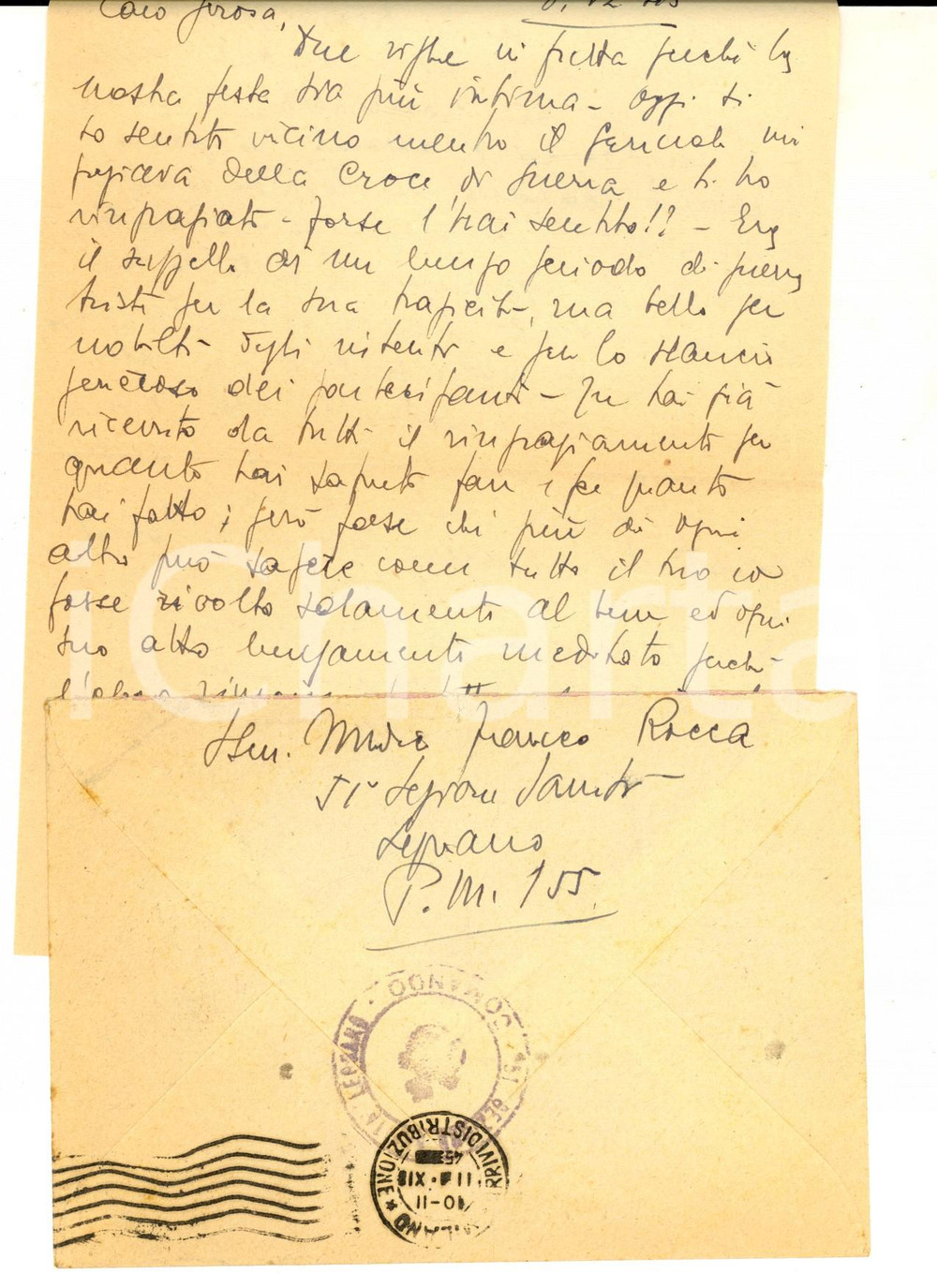 Manoscritto, lettera originale 1945 MILANO Dott. Franco GASPARRO ROCCA ottiene la Croce di Guerra Lettera 1