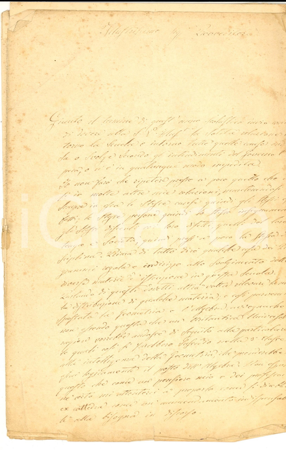 Autografo originale 1865 ca PARMA Giuseppe BARILLI  Relazione per fine anno scolastico AUTOGRAFO 1