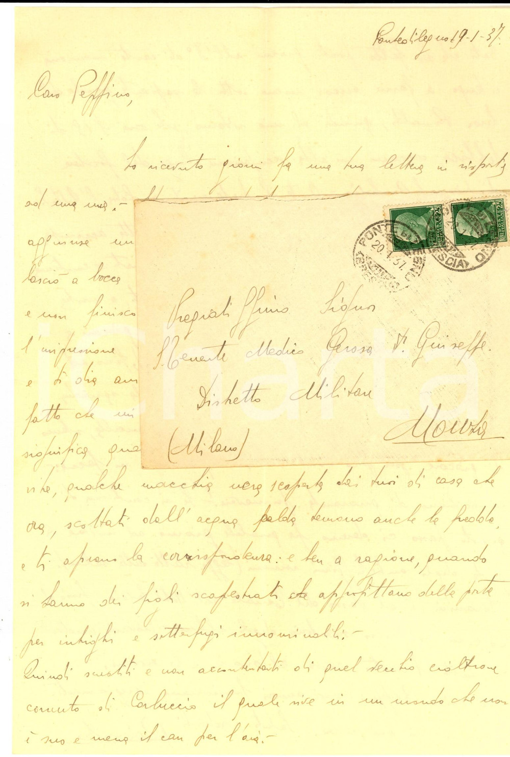 Manoscritto, lettera originale 1937 PONTEDILEGNO Raimondo BARIATTI ritiene scapestrato l amico Giuseppe GEROSA 1