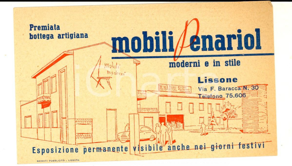 Cartolina originale da collezione 1960 ca LISSONE Mobili PENARIOL Biglietto pubblicitario FIERA DI MILANO 1