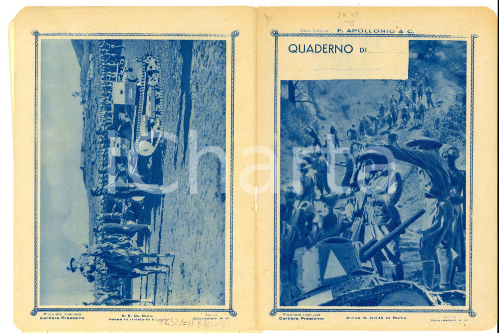 Oggetto da collezione cartaceo 1940 WW2 Quaderno con copertina AFRICA ORIENTALE DE BONO  Arriva la civiltÃ  1