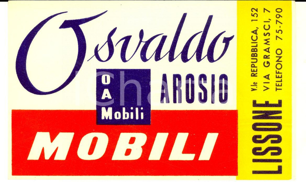 Cartolina originale da collezione 1950 ca AROSIO Fabbrica mobili OSVALDO Biglietto pubblicitario VINTAGE 1