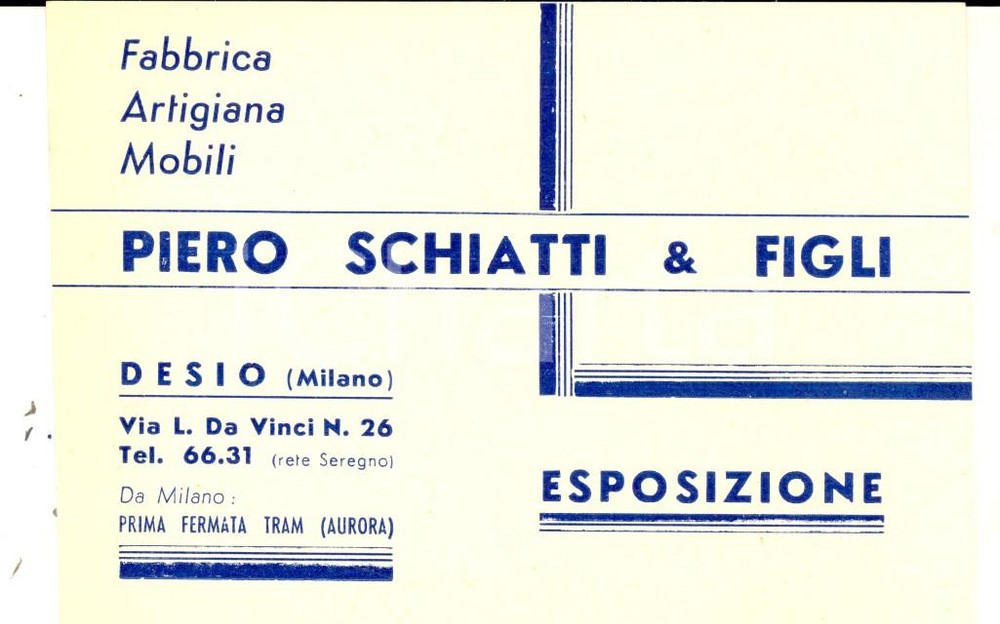 Cartolina originale da collezione 1950 ca DESIO Fabbrica mobili Piero SCHIATTI Biglietto pubblicitario VINTAGE 1