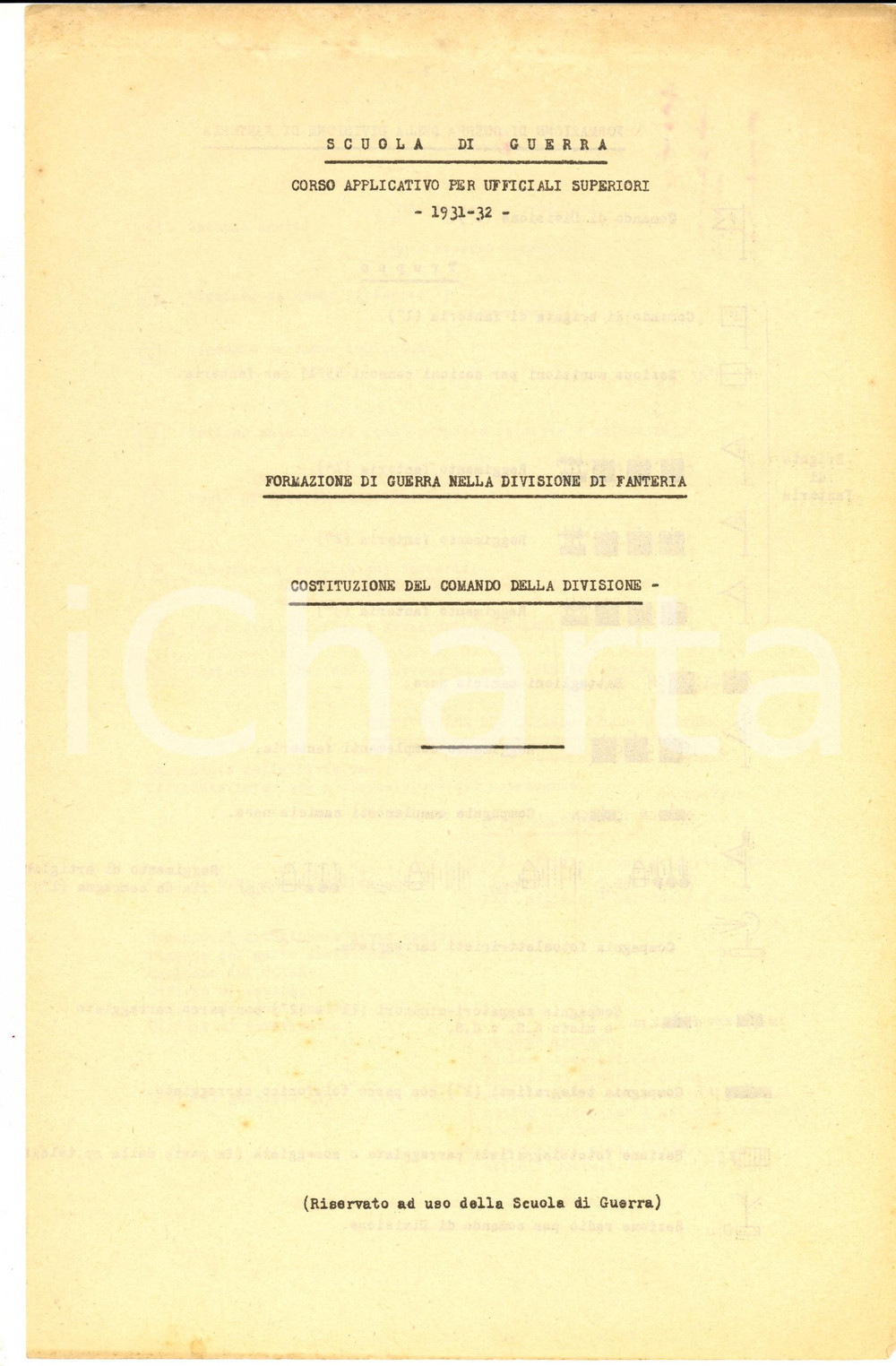 Documento originale, autentico 1931 TORINO Scuola di Guerra  FANTERIA Costituzione del comando della divisione 1