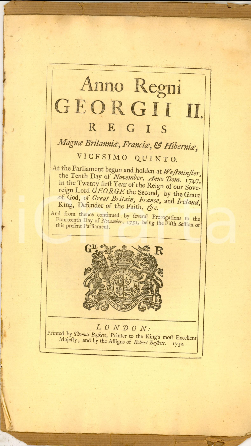 Documento originale, autentico 1752 GREAT BRITAIN Act for real estates in England and plantations in America 1