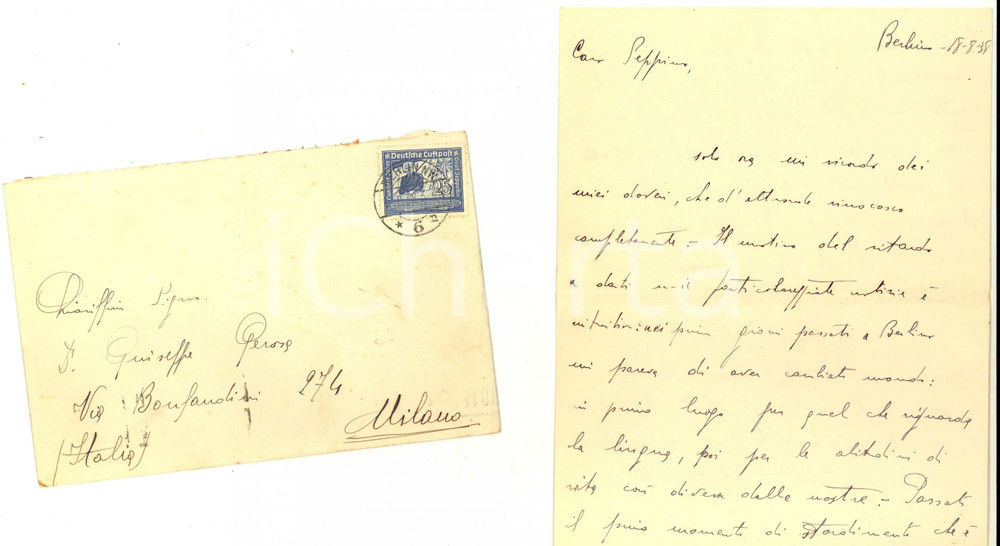 Manoscritto, lettera originale 1938 BERLIN Raimondo BARIATTI e la sua vita nella clinica chirurgica Lettera 1