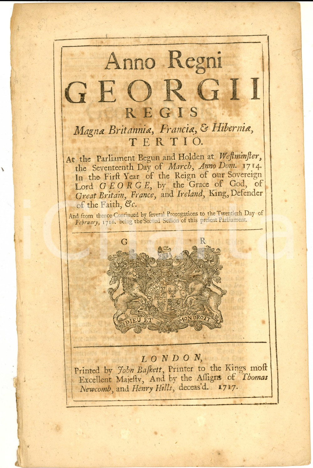Documento originale, autentico 1717 GREAT BRITAIN Act for liberty of exporting cloth and wool from Ireland 1