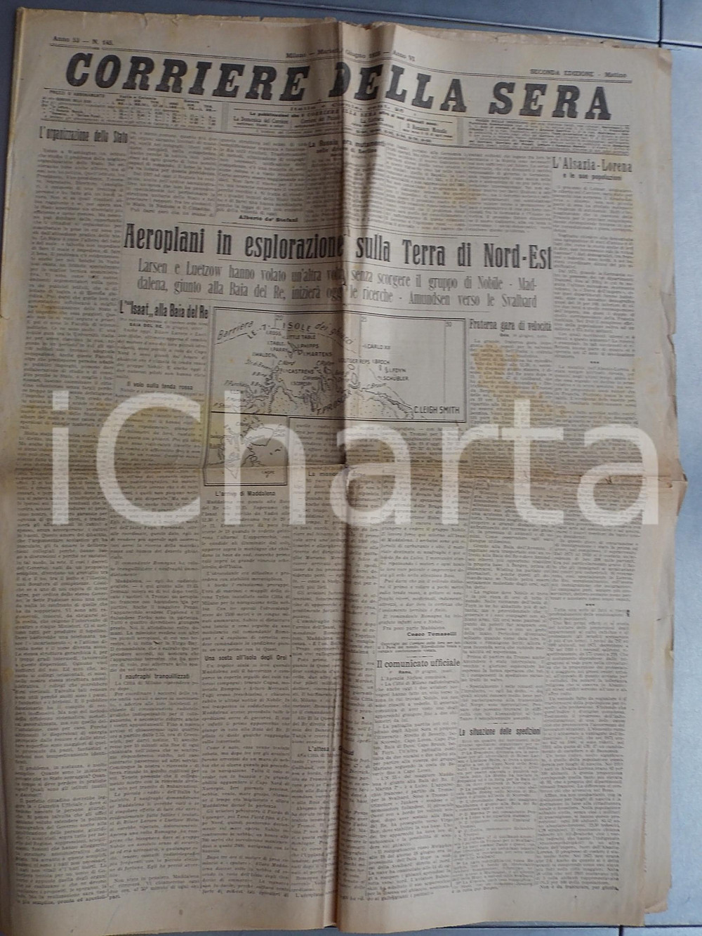 Giornale, rivista storica 1928 CORRIERE DELLA SERA Aeroplani di soccorso alla ricerca dell aeronave ITALIA 1