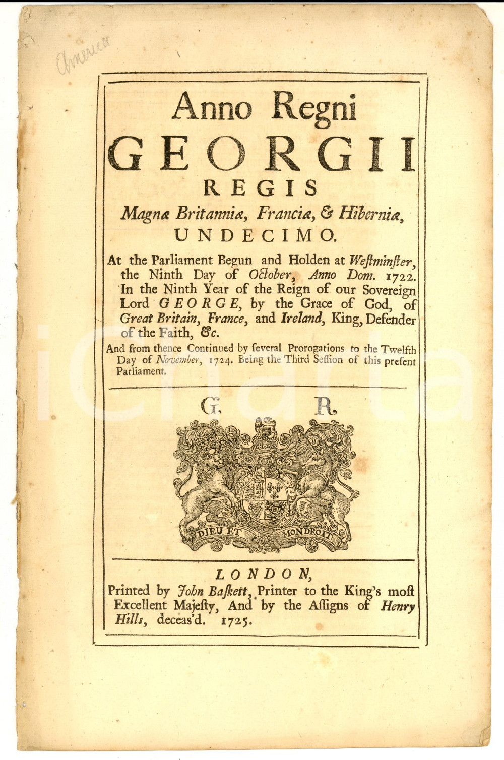 Documento originale, autentico 1725 GREAT BRITAIN George II  Act for preventing frauds committed by bankrupts 1