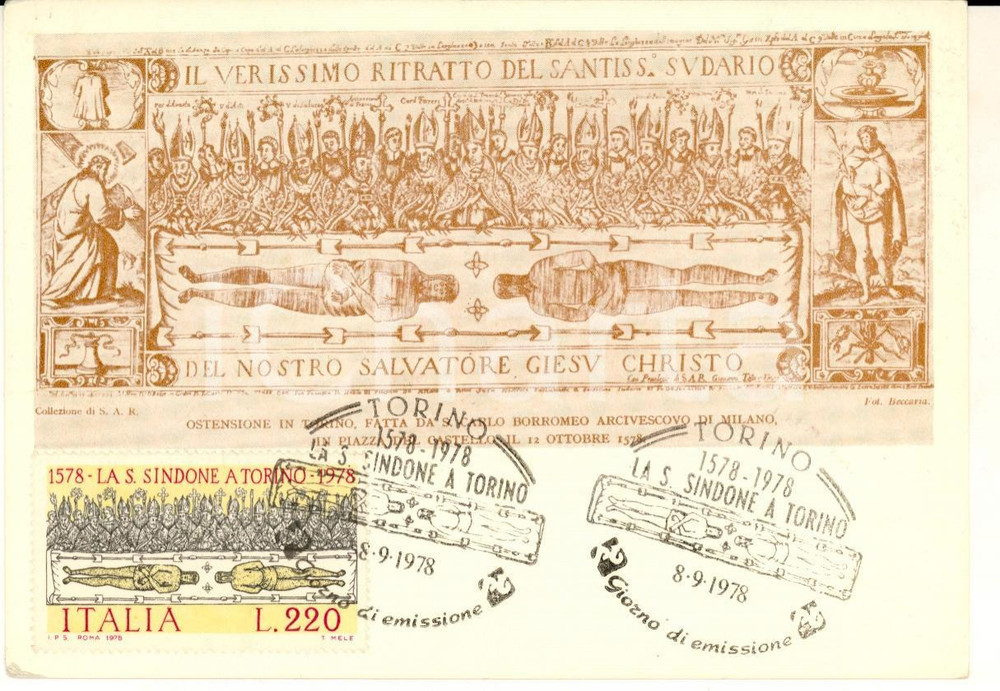 1978 STORIA POSTALE TORINO Cartolina S. SINDONE Annullo giorno di emissione
