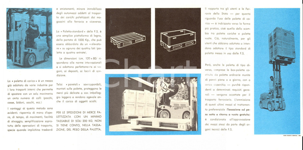 Materiale pubblicitario d’epoca 1960 ca FERROVIE DELLO STATO Palette di carico Pieghevole pubblicitario 1