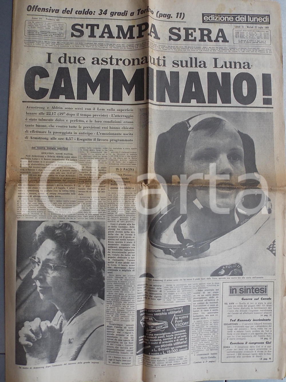 Giornale, rivista storica 1969 STAMPA SERA ARMSTRONG e ALDRIN camminano sulla Luna INCOMPLETO 1
