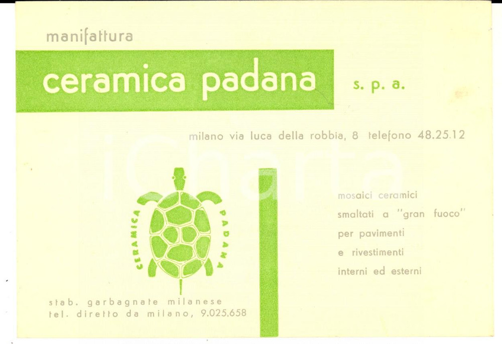 Materiale pubblicitario d’epoca 1960 ca MILANO Manifattura CERAMICA PADANA Cartolina pubblicitaria FG 1