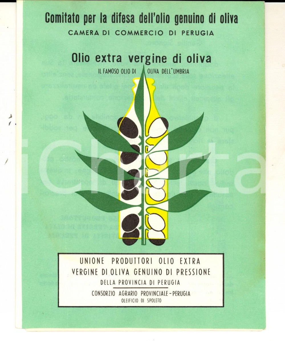 Materiale pubblicitario d’epoca 1968 PROVINCIA DI PERUGIA Comitato per la difesa dell olio d oliva Pieghevole 1