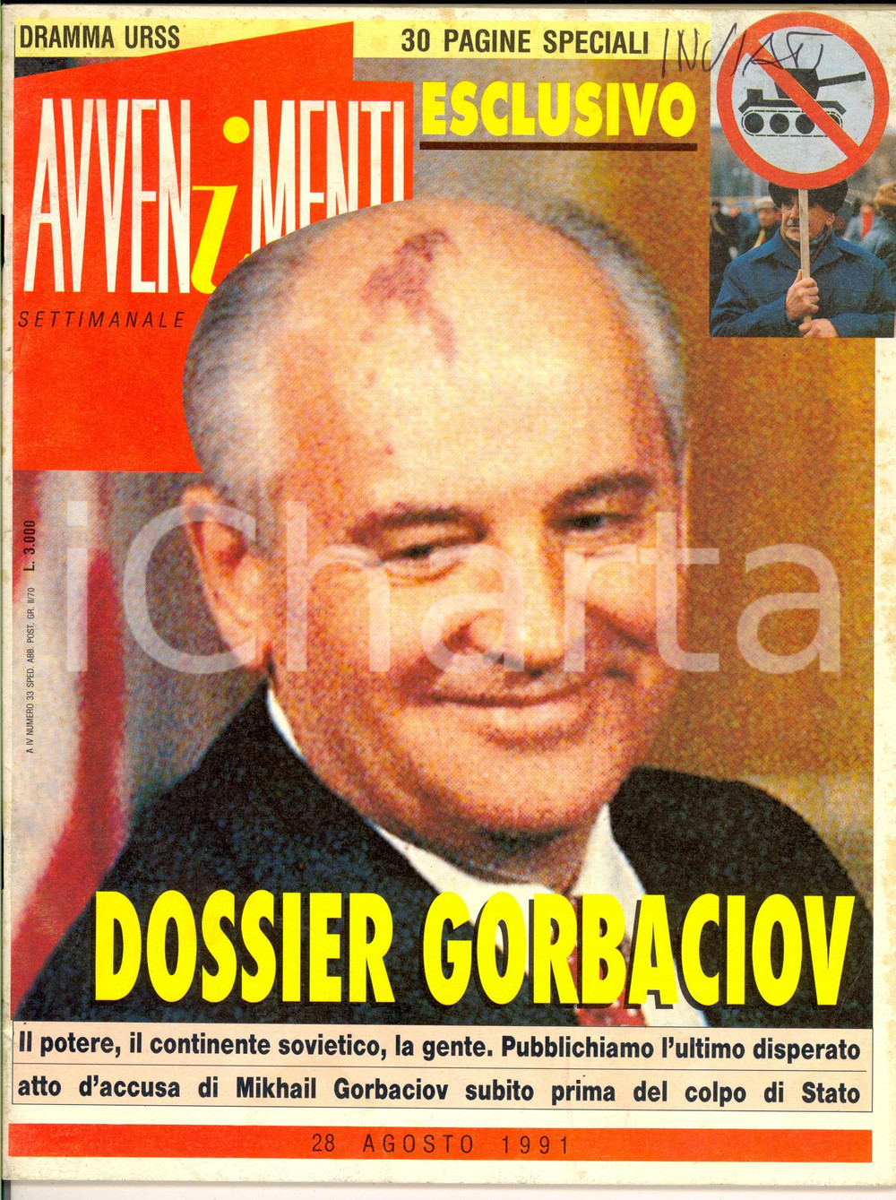 Giornale, rivista storica 1991 AVVENIMENTI Dramma URSS  Dossier GORBACIOV Settimanale 1
