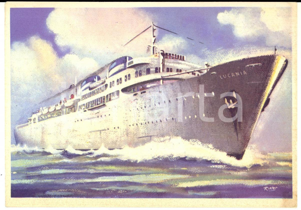 Cartolina originale da collezione 1940 ca FRATELLI GRIMALDI Transatlantico LUCANIA Cartolina ILLUSTRATA RIKLER 1