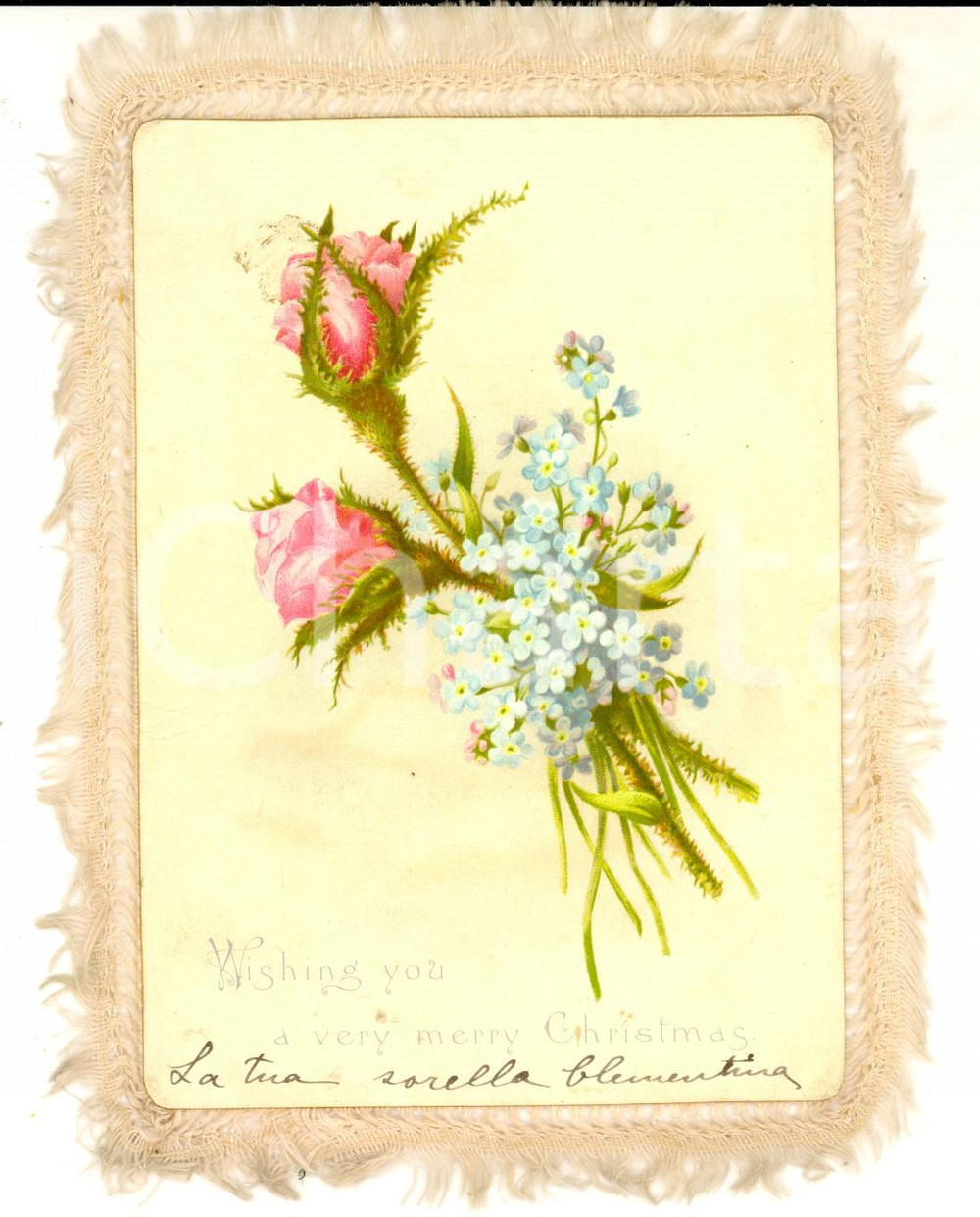 1920 ca CHRISTMAS GREETINGS *Fringed vintage card ILLUSTRATED 10x15 cm