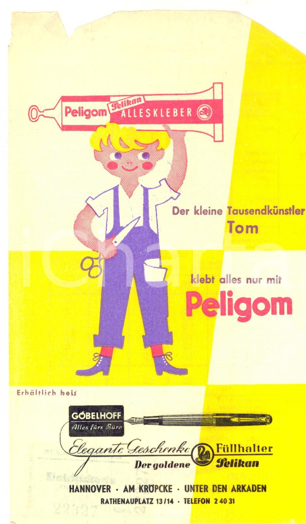 Oggetto da collezione cartaceo 1956 Ditta PELIKAN  Colla PELIGOM Busta PUBBLICITARIA vuota DEUTSCH 13x20 cm 1