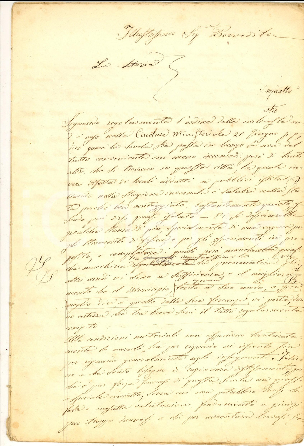 Autografo originale 1865 ca PARMA Giuseppe BARILLI Storia e condizioni scuola tecnica AUTOGRAFO 1