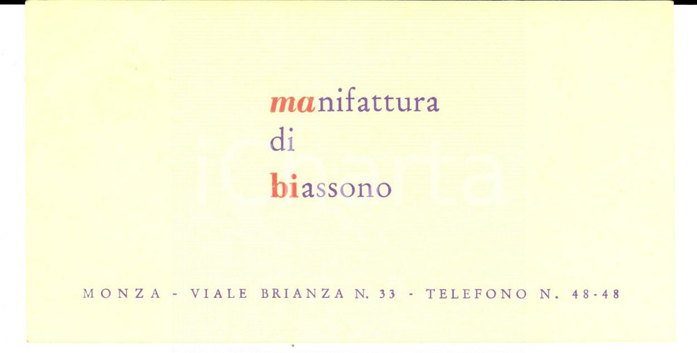 Cartolina originale da collezione 1950 ca MONZA Manifattura di BIASSONO  Mobili Biglietto pubblicitario 1