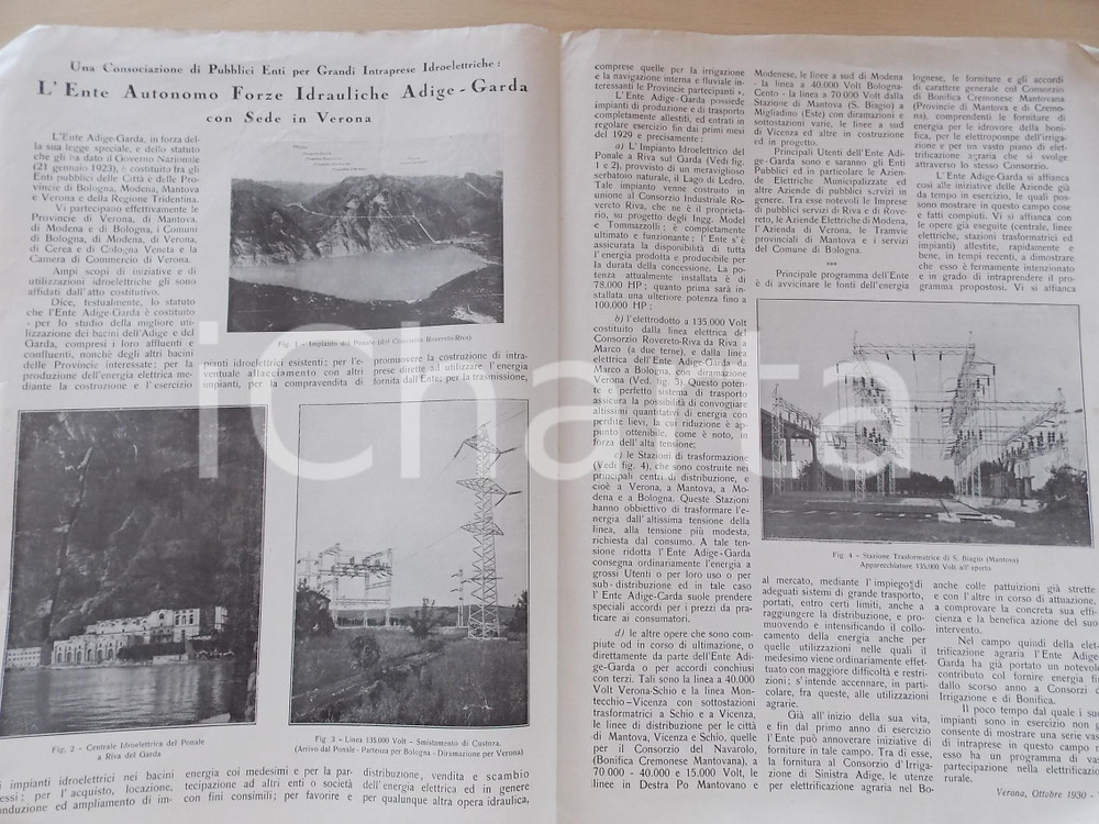 Materiale pubblicitario d’epoca 1930 VERONA Ente Autonomo ADIGE  GARDA Impianti e attività  Volantino 25x35 1