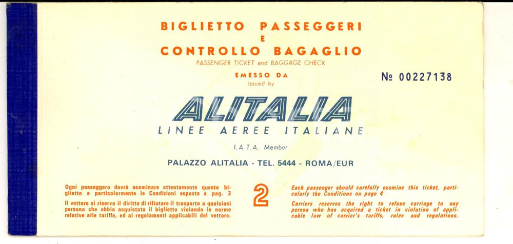 Oggetto da collezione cartaceo 1968 ALITALIA Biglietto passeggeri MILANOLONDRA VINTAGE 1