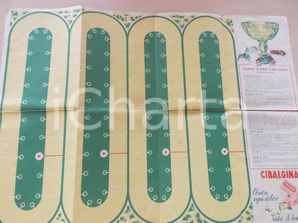 Oggetto da collezione cartaceo 1950 CIBALGINA Tabellone di gioco COPPA D ORO DANNEGGIATO 55x40 1