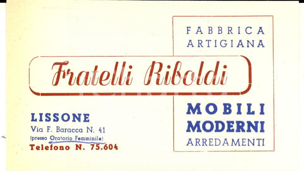 Cartolina originale da collezione 1950 ca LISSONE Ditta FRATELLI RIBOLDI Mobili Biglietto pubblicitario 1