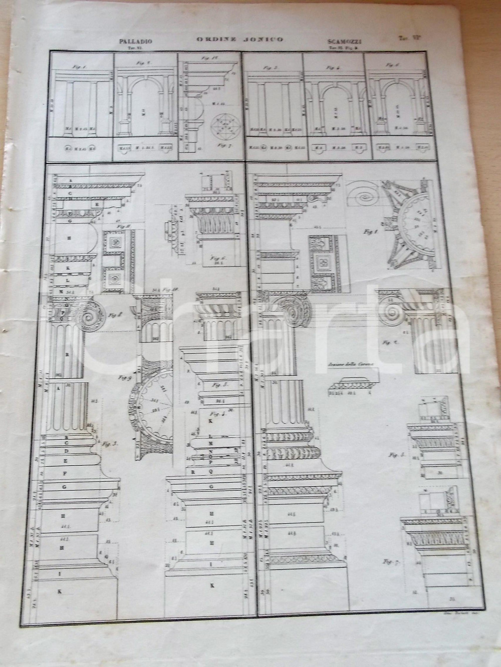 Stampa, bozzetto originale 1861 ARCHITETTURA Francesco DURELLI  Ordine ionico PALLADIO Stampa 33x48 cm 1
