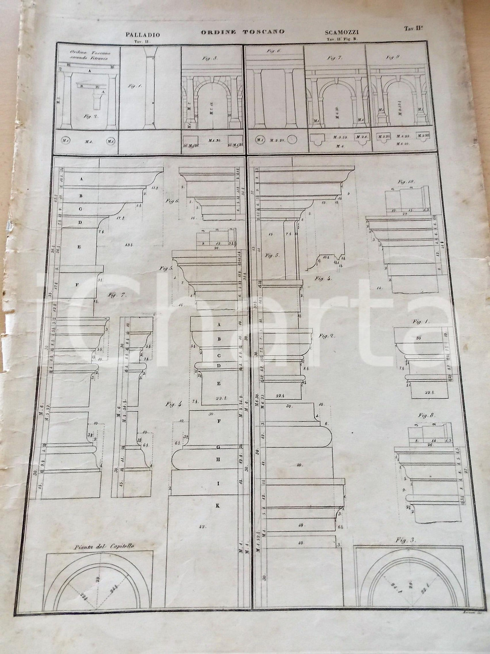 Stampa, bozzetto originale 1861 ARCHITETTURA Francesco DURELLI  Ordine toscano PALLADIO Stampa 33x48 cm 1