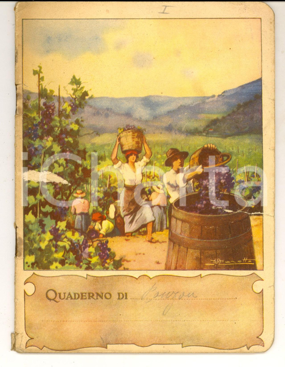 1930 ca Quaderno elementari RONZON - Copertina ill. MAROTTA L'uva e il vino