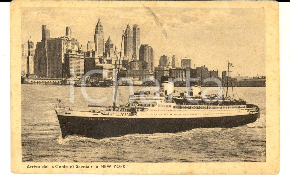 Cartolina originale da collezione 1938 NEW YORK Arrivo del transatlantico CONTE DI SAVOIA Cartolina FG VG 1