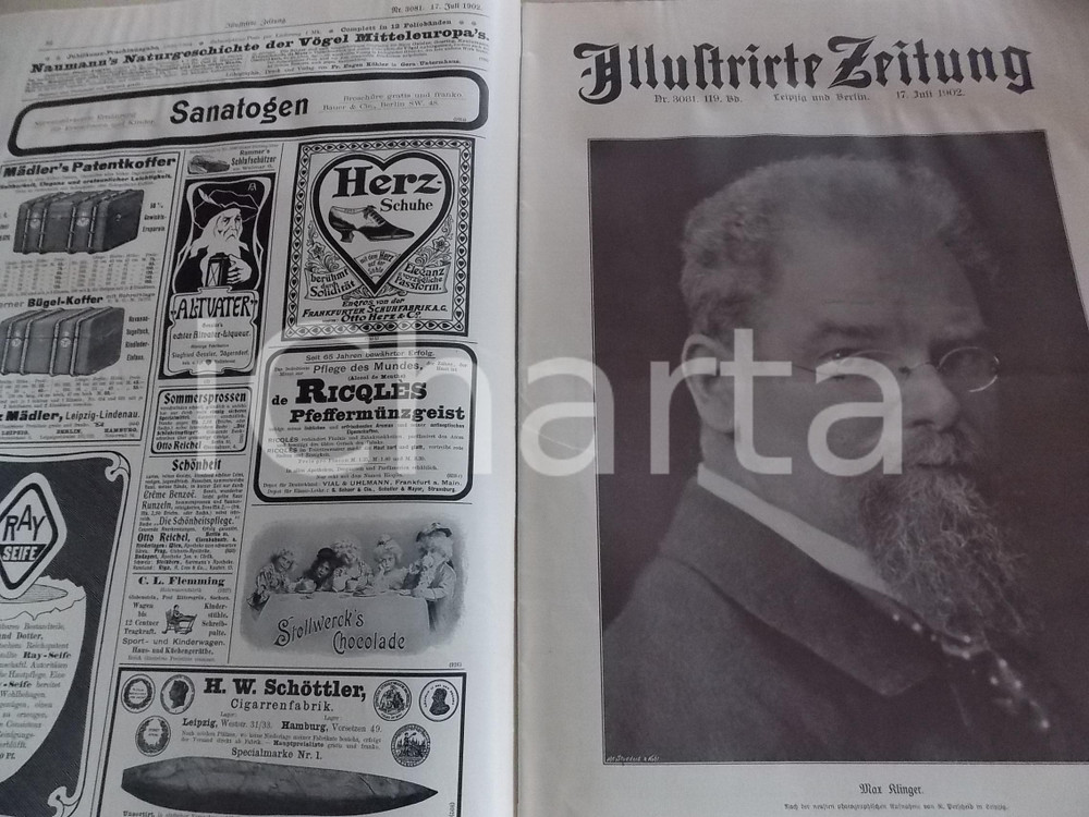 Giornale, rivista storica 1902 ILLUSTRIRTE ZEITUNG Max KLINGER Rivista ILLUSTRATA nÂ° 3092 1